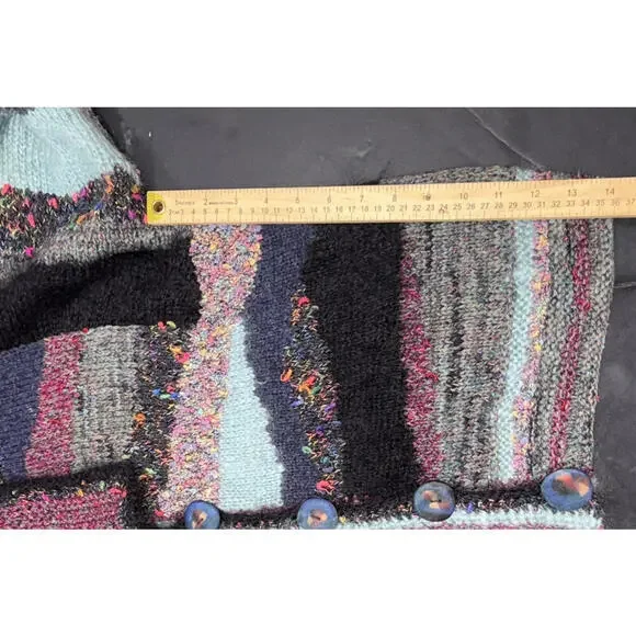 Anthropologie Rare Patchwork Hand Made Clay Button Striped Cardigan Free Size - Picture 9 of 15